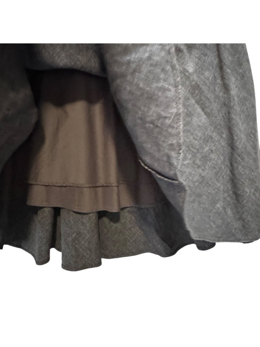 Charcoal Grey A-Line Linen Panel Flare Midi Skirt Size S Lined Side Zip Prairie - Picture 6 of 12